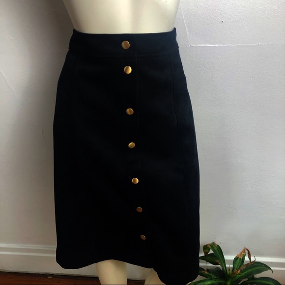 LOFT Faux Suede Skirt With Gold Buttons - Picture 2 of 7